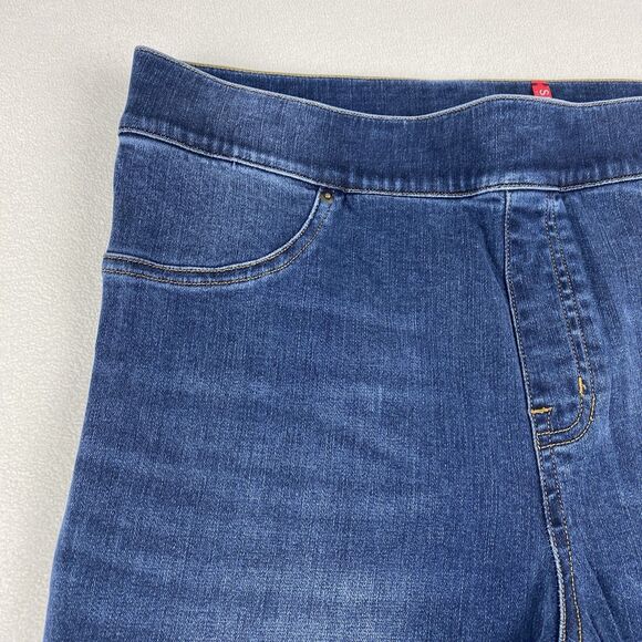 Spanx XL Pull On Skinny Jeans Distressed Dark Wash High Rise Stretch Denim Pants - Picture 8 of 16